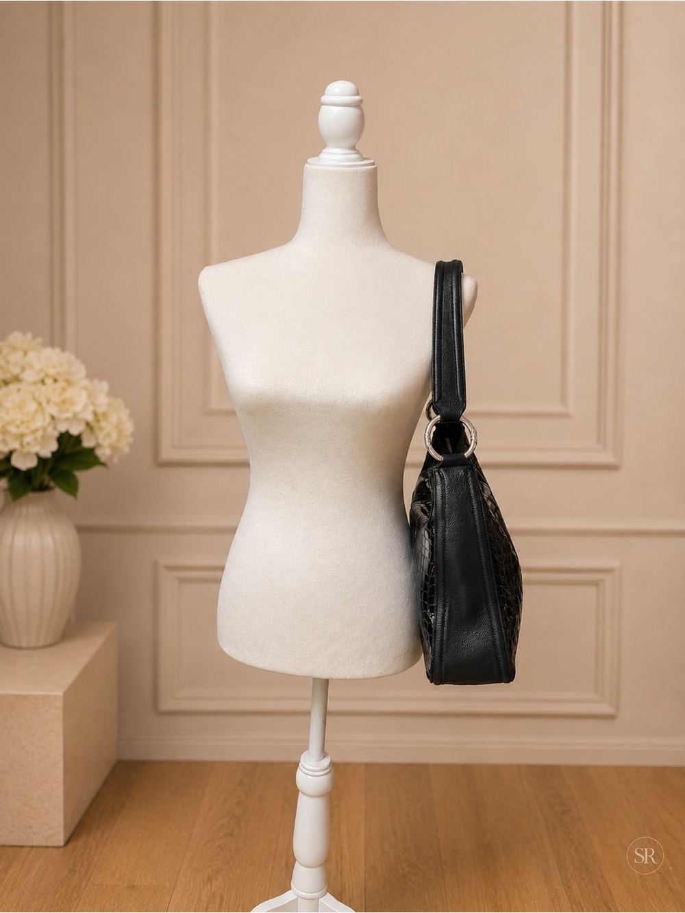 Brighton Cher Black Patent Croc Embossed Leather Hobo Shoulder Bag Heart Charm - Picture 8 of 14